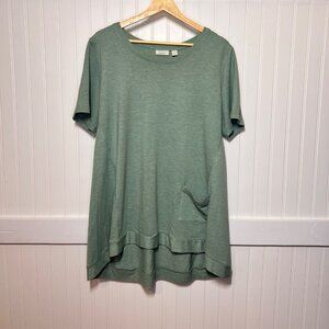 Lori Goldstein LOGO Lounge Sea Green Blue Short Sleeve Top Soft Large Women's